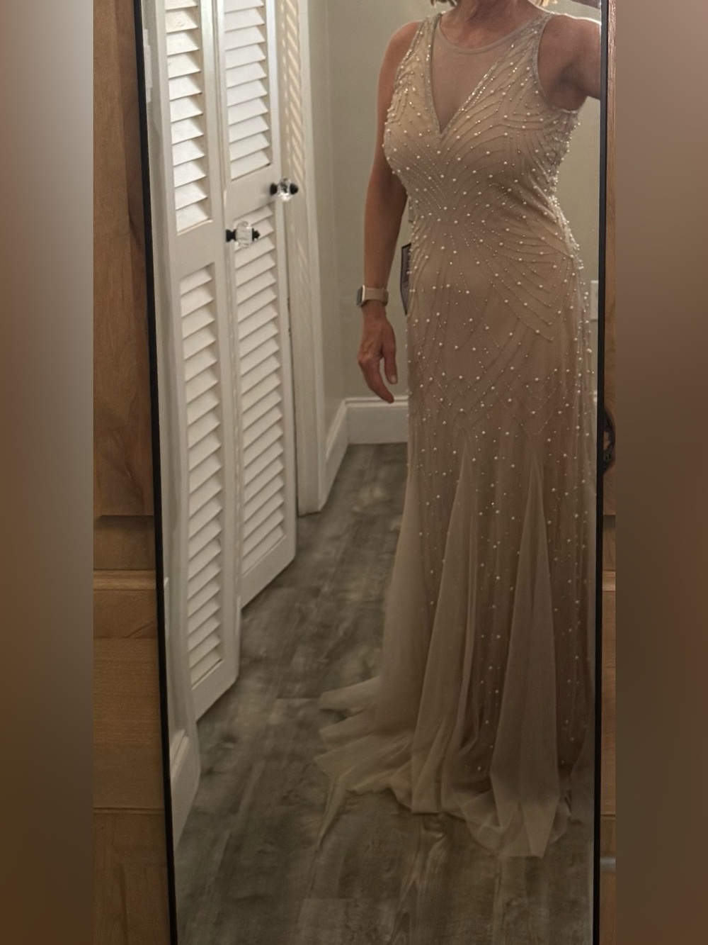 Adrianna Papell Taupe Beaded Mesh Maxi Skirt - Picture 5 of 9